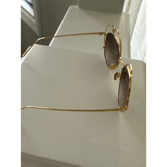 Linda Farrow Womens Gold Wire Cutout Aviator Sunglasses Shades 60-16-140 LFL853 main image 4
